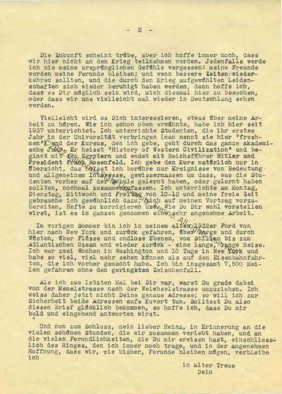 Page 2, Letter to Rüdiger in German, July 1941