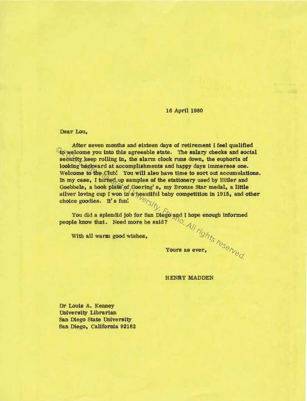 Only page, Letter to Kenney, April 16, 1980