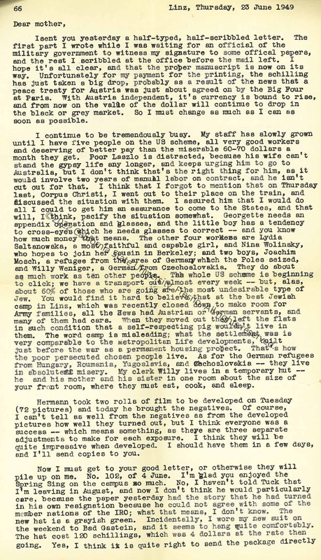Page 1, Letter to his Mother, June 1949