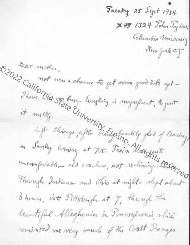 Page 1, Letter to his Mother, September 1934