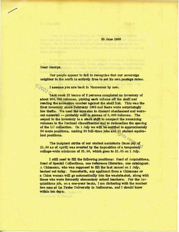Page 1, Letter to Piternick, June 1968