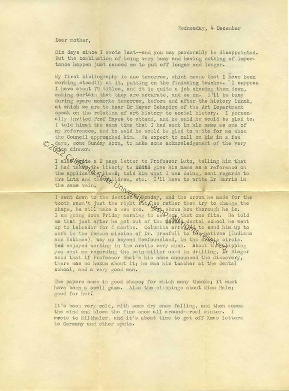 Page 1, Letter to his Mother, December 1935